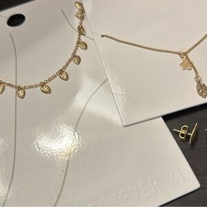 Forever 21 Gold Leaf Anklet, Bracelet & earrings